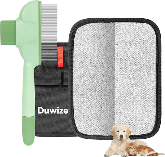 Pet Grooming Kit – Deshedding Glove & Dematting Comb for Dogs & Cats, Removes Loose Hair, Mats, Tangles & Fleas, Multi‑Surface Hair Remover for Clothing, Furniture, Carpets & Bedding