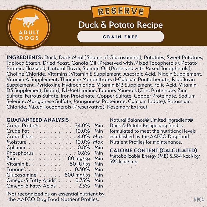 Natural Balance Limited Ingredient Adult Grain-Free Dry Dog Food, Reserve Duck & Potato Recipe, 22 Pound (Pack of 1)