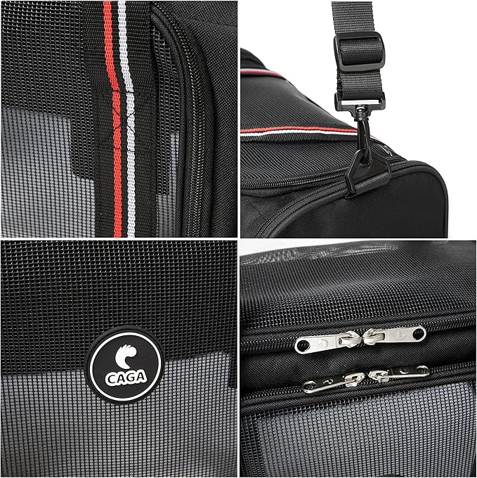 CAGA Soft-Sided Pet Carrier - Ventilated Foldable & Collapsible Under Seat Travel Kennel with Pockets for Small to Medium Dogs & Cats up to 15 lbs (Black)