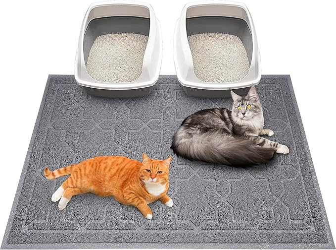 Yimobra Cat Litter Mat, 47"x36" Litter Box Mat with Litter Lock Mesh, Soft Cat Litter Mat Litter Trapping Mat, Easy to Clean, Non-Slip, Water Resistant, Litter Free Floors, Grey