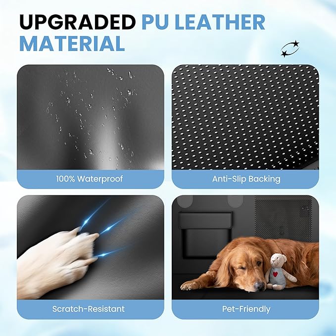 Dog Car Seat Cover for Back Seat, 7-Layers PU Leather Anti Scratch, 100% Waterproof Back Seat Extender for Dogs with Hard Bottom, Holds 450lbs，Non-Slip Dog Hammock for Cars Trucks and SUVs, Black