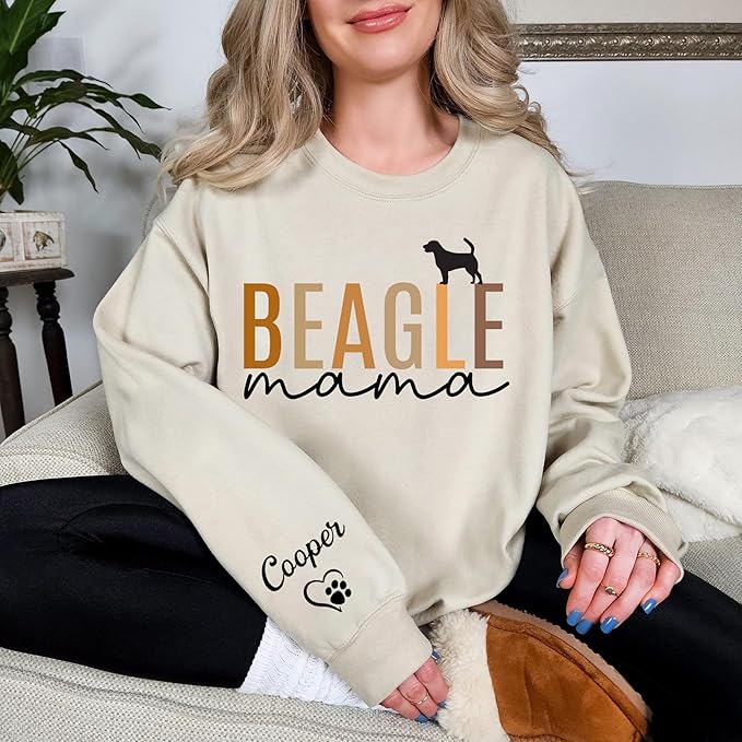 LOVELYPOD Custom Dog Mama Sweatshirt with Dogs Name on Sleeve, Fur Mom Sweater, Dogs Lover