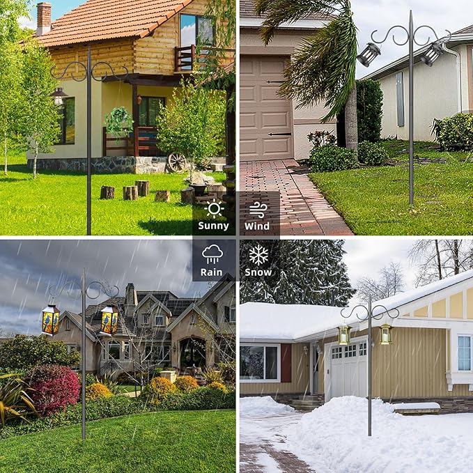 Outdoor Shepherds Hook for Bird Feeder, Double 76in Heavy Duty Shepherd Hooks, Adjustable String Lights Poles for Hanging Garden Plants, Humming Bird Feeder (2 Pack)