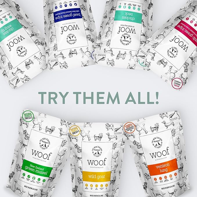 The New Zealand Natural Pet Food Co. - Air Dried WOOF Chicken Neck Treat - Mixer, or Topper - Air Dried, High Protein,Natural, Single Ingredient - 1.76oz