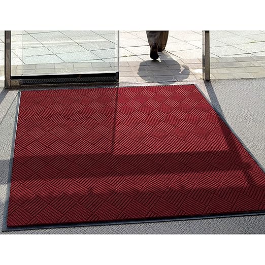 WaterHog Diamond | Commercial-Grade Entrance Mat with Rubber Border – Indoor/Outdoor, Quick Drying, Stain Resistant Door Mat (Red/Black, 4' x 10')