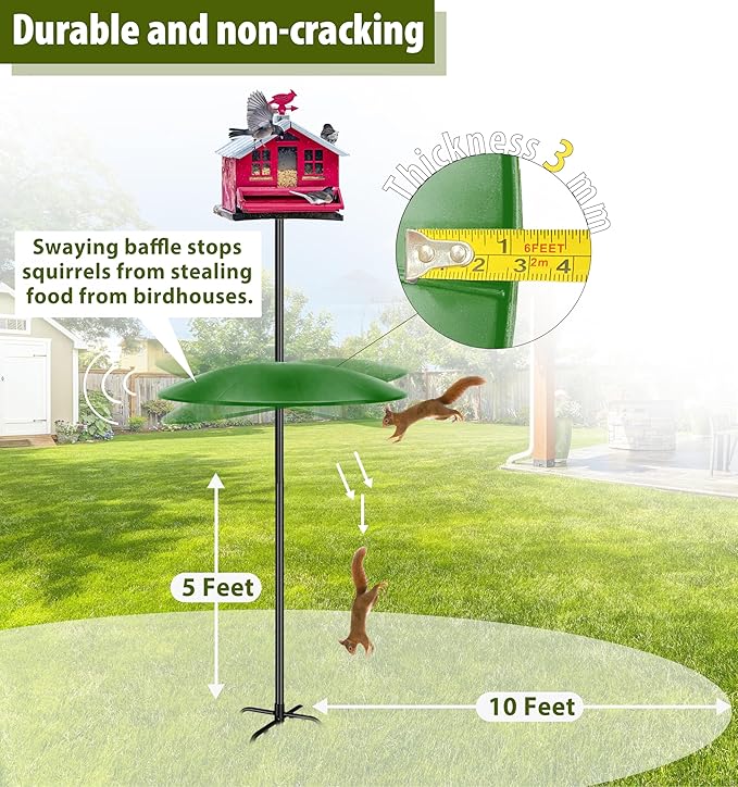 19" Extra Large Squirrel Baffle for Bird Feeder Pole,Squirrel Proof for Shepherd's Hook Outdoors, Extra Large Rain Guard for Outside Bird Feeder Pole Mount (Green) 2 Pack