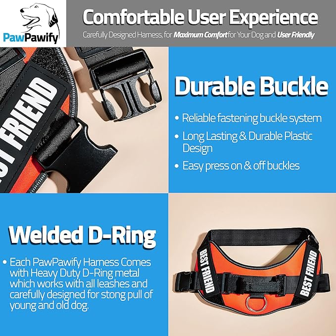 PawPawify Custom No Pull Dog Harness with Name and Phone Number, Heavy Duty Personalized Pet Vest to Prevent Tugging, Pulling, or Choking, Training and Walking (Orange, XS (Chest 14-17in))