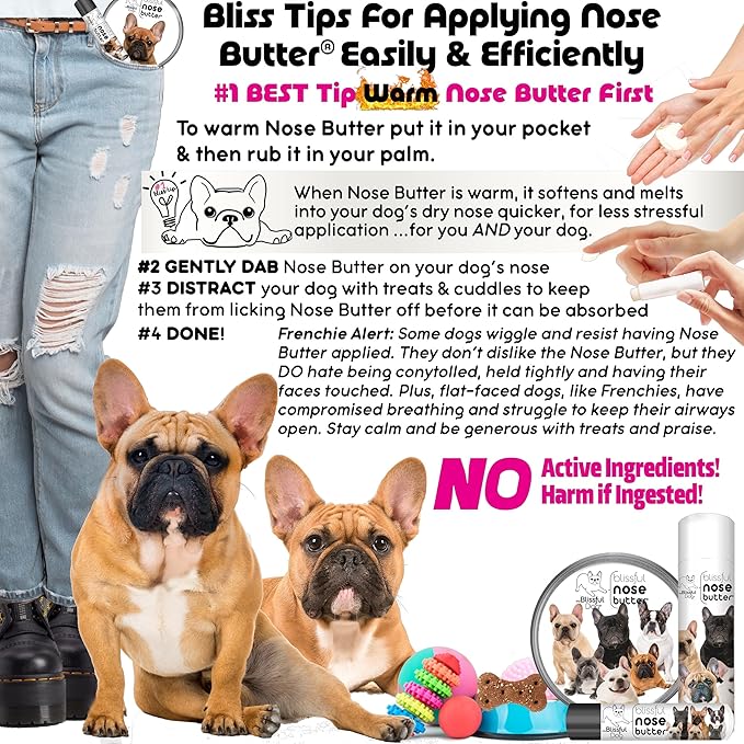 The Blissful Dog Pied French Bulldog Nose Butter, Versatile Dog Nose Balm for Dry Nose, Handcrafted Nose Moisturizer, Easy-to-Apply Dog Essentials, Unscented, 1 oz.