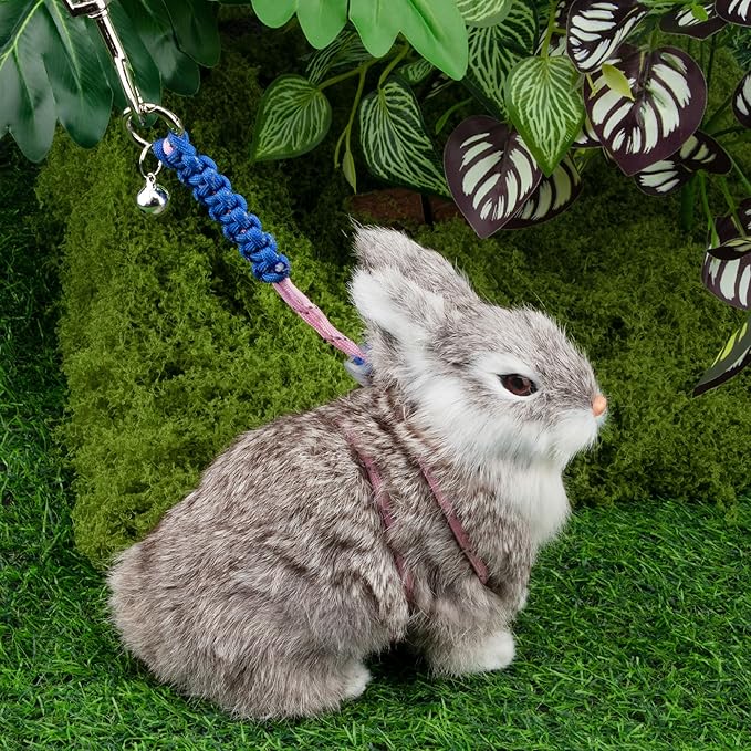 2pcs Figure 8 Harness and Leash with Reflective Strap and Bell for Ferrets, Rabbits, Bearded Dragon, Guinea Pig, Chinchilla and Hamster Small Animal Harness (Blue+Pink)