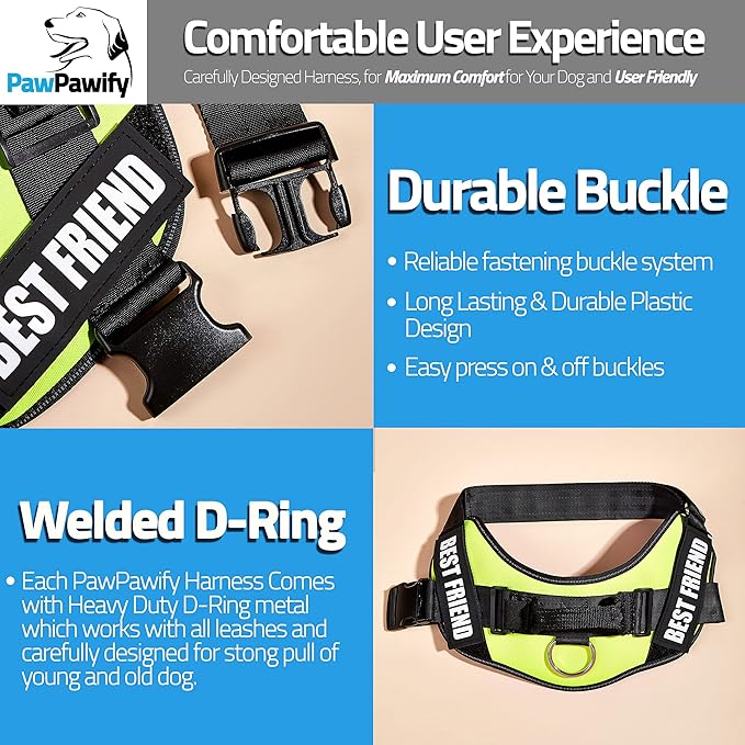 PawPawify Custom No Pull Dog Harness with Name and Phone Number, Heavy Duty Personalized Pet Vest to Prevent Tugging, Pulling, or Choking, Training and Walking (Green, XXL (Chest 36-42in))