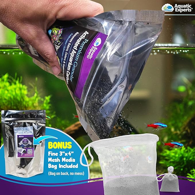Premium Activated Carbon, Aquarium Carbon for Fish Tank Filter, Aquarium Filter Media, Granulated Charcoal for Fish Tanks, Activated Charcoal Bulk (1 lbs with Fine Mesh Bag)