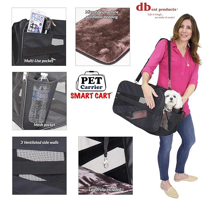 dbest products Pet Smart Cart Carrier, Medium, Black, Soft Sided Collapsible Folding Travel Bag, Dog Cat Airline Approved Tote Luggage Backpack