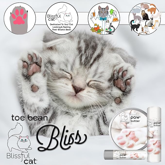 The Blissful Cat Paw Butter, Moisturizer for Dry Paw Pads, Softens and Protects Rough Feet, Versatile, Lick-Safe Balm, 2 oz.