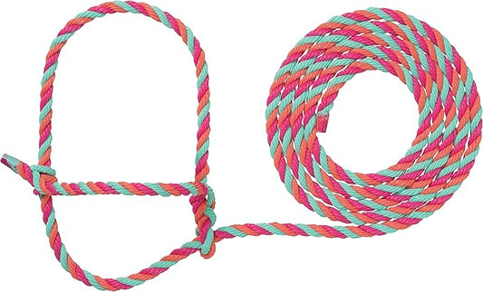 Weaver Livestock Braided Poly Rope Cattle Halter, Adjustable Style Cow Calf Halter, Livestock Handling Equipment for Showing, Hot Pink/Coral/Mint