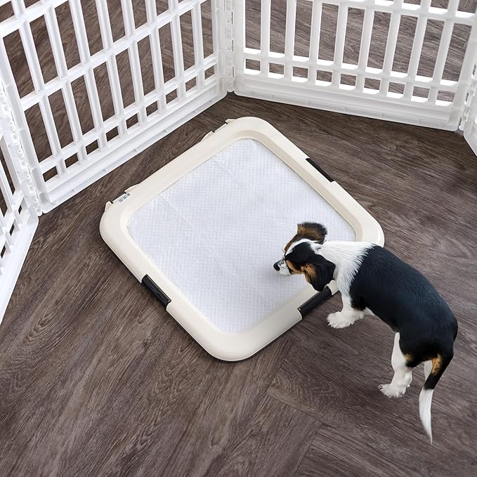 IRIS USA Pee Pad Holder for Puppy Training, Secured Latches, Non-Skid Feet, Fits 22"x22" Pads, Dark Gray + 100 Puppy Pads, Leak Proof, Quick Dry, 6-Layer Absorbent Design, 22"x22"