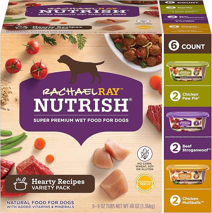 Nutrish Rachael Ray Wet Dog Food Variety Pack Hearty Recipes, 6-8 oz. Tubs, 2 Count