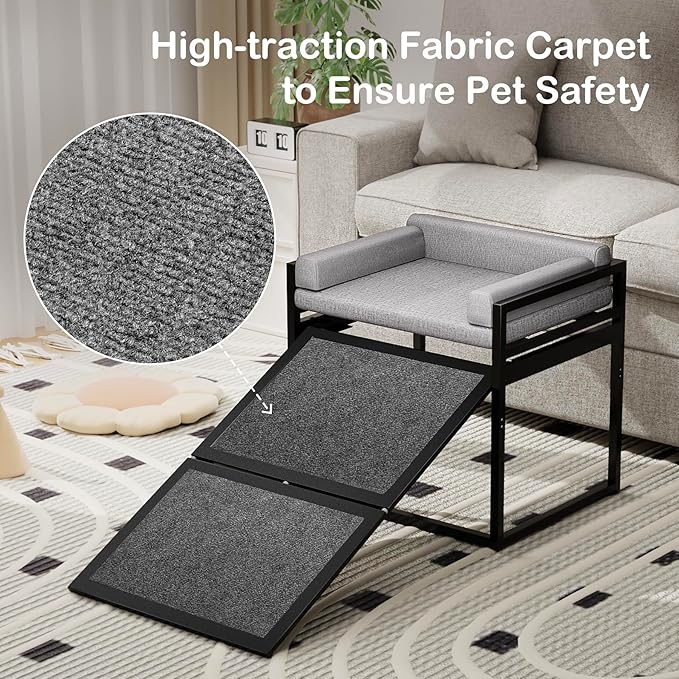 Pet Stairs Ramp Dog with Detachable 20% Wider Seat Mate,Companion Chair Platform for Small Doggie and Cat,Dachshund Puppy Non-Slip Ladder Perch,Doggy Step for High Bed Window Sofa Office Grey