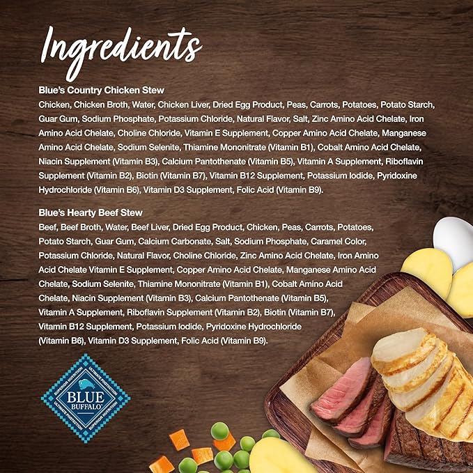 Blue Buffalo Blue's Stew Natural Wet Dog Food, Made with Natural Ingredients, Hearty Beef and Country Chicken Variety Pack, 12.5-oz Cans, 6 Count