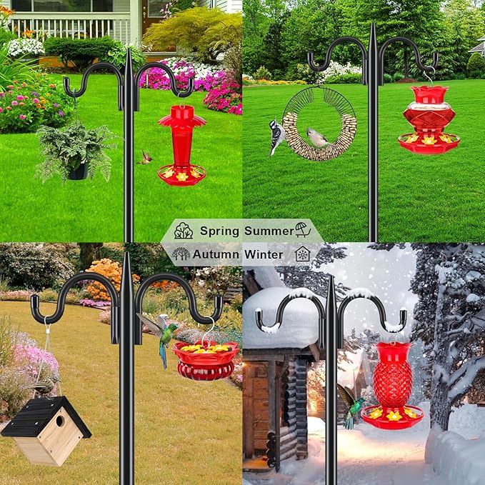 Gtongoko Double Shepherds Hook for Outdoor, 2 Pack 108 Inch Heavy Duty Bird Feeder Pole 3/4 Inch Thick Garden Hooks for Hanging Hummingbird Feeder, Plant Baskets, Solar Light Lanterns