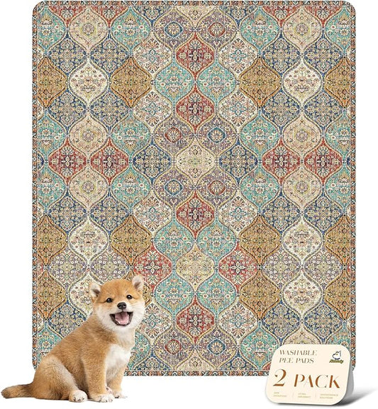 nunubaby Washable Pee Pads for Dogs, Stylish, Non-Slip and Leak-Proof Pee Pads. Reusable Potty Pads for Dogs for Crates and Floors.(Cream/Multi, 31" x36" )