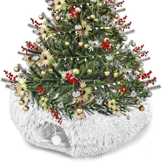 Cat Tunnel Bed for Indoor Cats, Peekaboo Cat Cave with Washable Soft Play Mat, Furry Cat Tube, for Kitten/Puppy/Rabbit, Grey