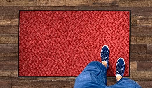 WaterHog Diamond | Commercial-Grade Entrance Mat with Rubber Border – Indoor/Outdoor, Quick Drying, Stain Resistant Door Mat (Solid Red, 3' x 6')