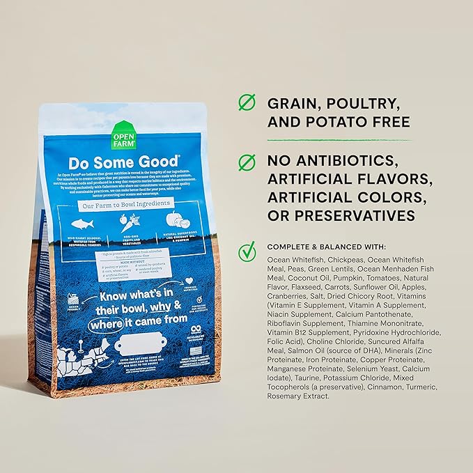 Open Farm, Grain-Free Dry Dog Food, Complete & Balanced Kibble, Sustainably & Ethically Sourced Ingredients, Non-GMO Veggies & Superfoods, Catch-of-The-Season Whitefish Recipe, 11lb Bag