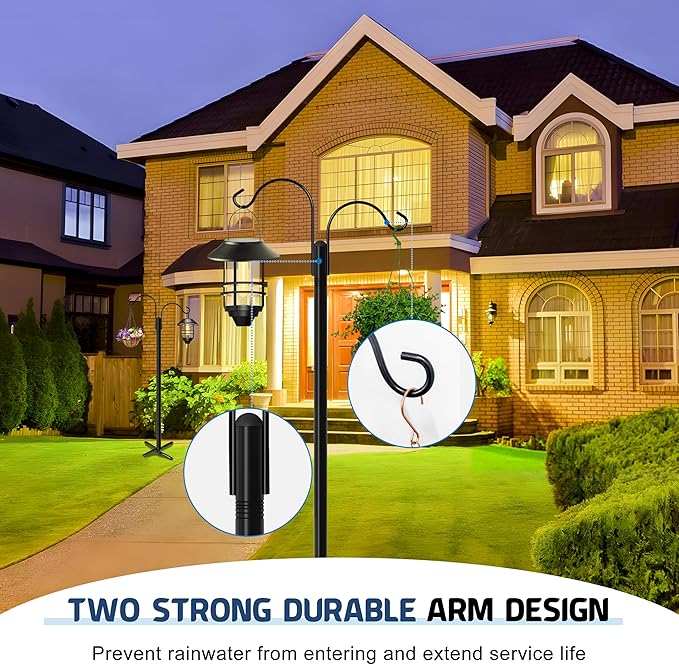 Ottsuls Bird Feeder Pole, 2 Pack 76 INCH Double Shepherds Hooks for Outdoor, Garden Pole with 5 Base Prongs Heavy Duty Planter Hooks for Hanging Plant Baskets, Lantern, Hummingbird Feeder