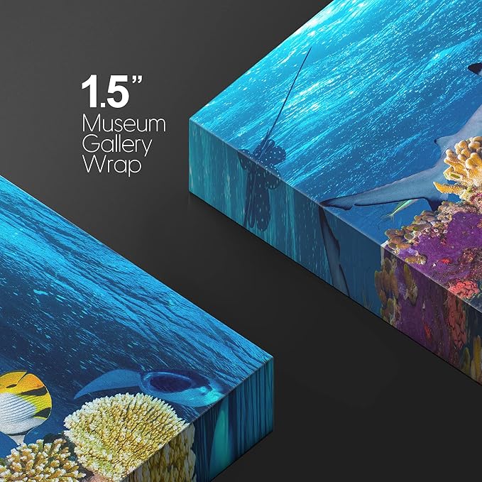 wall26 Canvas Print Wall Art Tropical Island Underwater Turtle Shark Nature Animals Photography Realism Rustic Scenic Landscape Wilderness Earth Colorful for Living Room, Bedroom, Office - 24"x36"