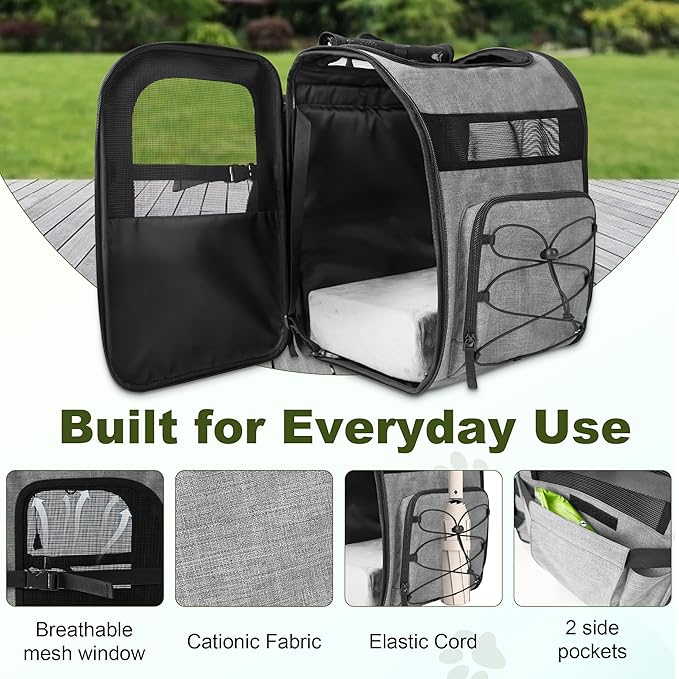 Dog Carrier Backpack for Small Dogs - Breathable Mesh Hiking Bag with Safety Buckle, Adjustable Straps and Elevated Pad - Durable for Hiking (Fits Small Cats Too, Up to 17lbs, Gray)