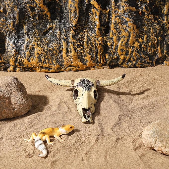 Resin Bull Skull Hideout for Terrarium Small Reptile Hide and Cave for Bearded Dragon Snake Tarantula Decorative Cattle Skeleton Decor for Tank Fish Aquarium