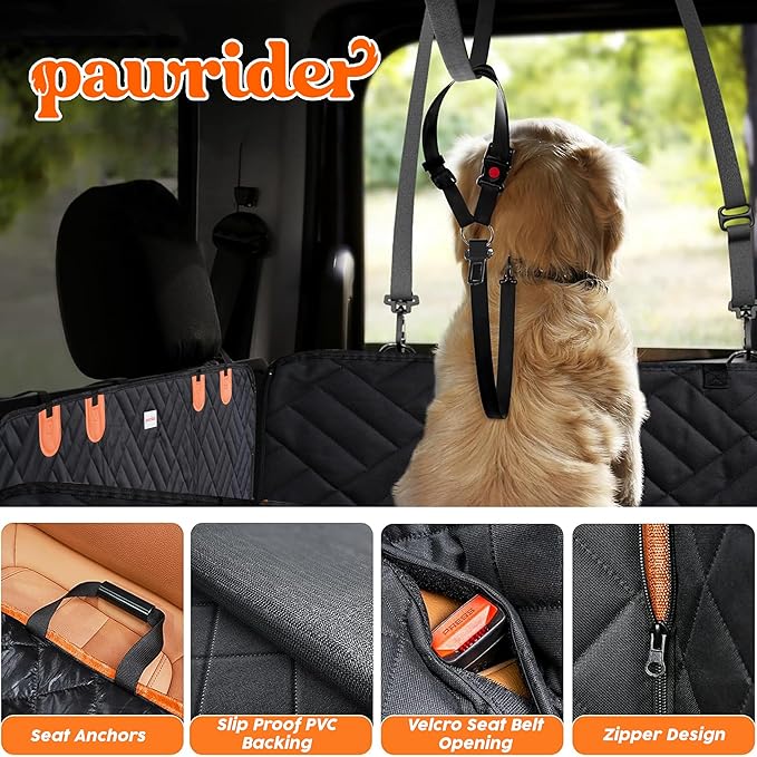 Back Seat Extender for Dogs Hard Bottom- Sturdy Dog Hammock for Car Hard Bottom Car Seat Cover for Dogs with Hair Remover, Seatbelt, Carrying Bag - Dog Backseat Cover SUV, Truck