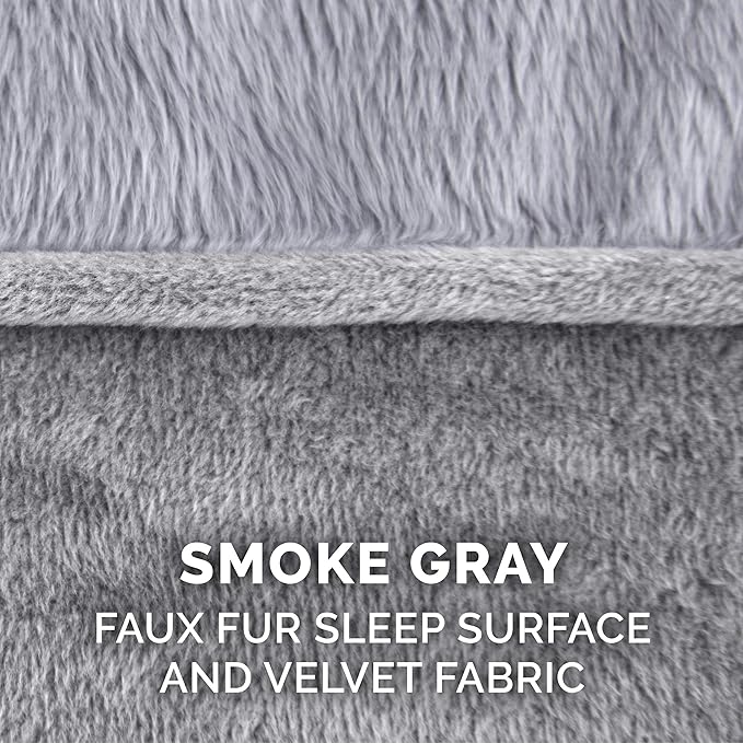 Furhaven Cooling Gel Dog Bed for Large Dogs w/ Removable Bolsters & Washable Cover, For Dogs Up to 125 lbs - Faux Fur & Velvet Sofa - Smoke Gray, Jumbo Plus/XXL