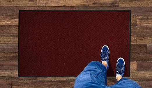 M+A Matting WaterHog Diamond | Commercial-Grade Entrance Mat with Rubber Border – Indoor/Outdoor, Quick Drying, Stain Resistant Door Mat (Red/Black, 6' x 6')