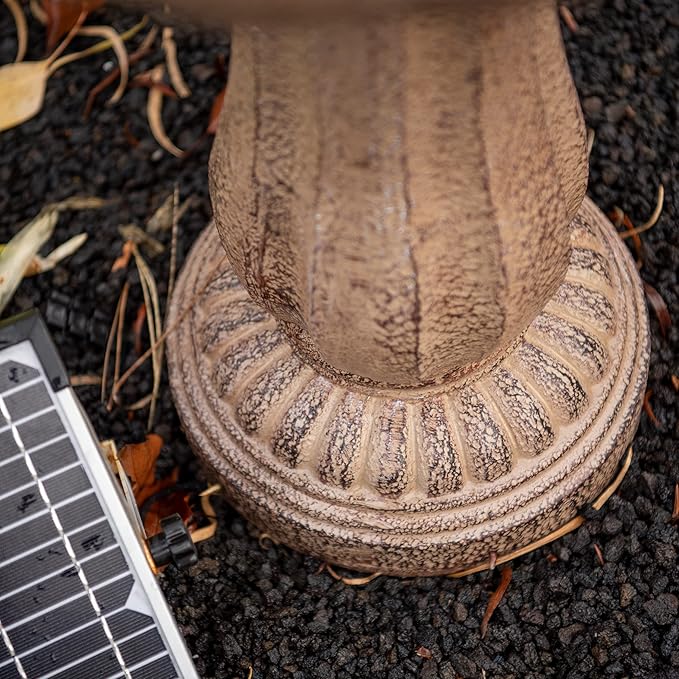 XBrand 39" 2-Tier Outdoor Freestanding Solar Water Fountain – Classic Sand Stone Resin Bird Bath with Pump – Solar Powered Garden Decor for Patio, Yard, Porch, and Lawn