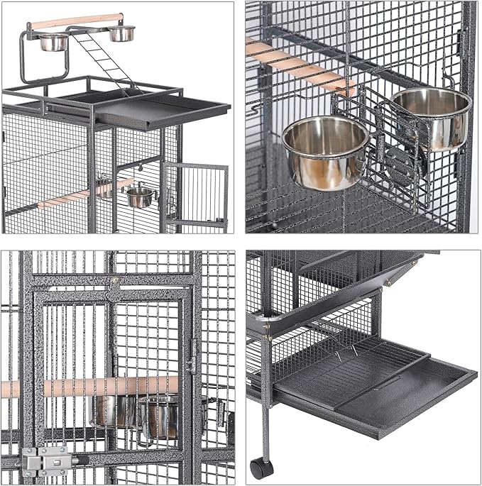 HSM 62 Inch Wrought Iron Large Bird Flight Cage with Rolling Stand for African Grey Parrot Cockatiel Sun Parakeet Conure Lovebird Canary…