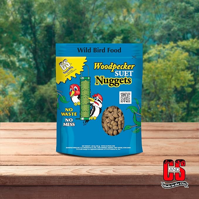 C&S Woodpecker Suet Nuggets, Outdoor Wild Bird Food for Woodpeckers, Flickers and More, 27 Ounces