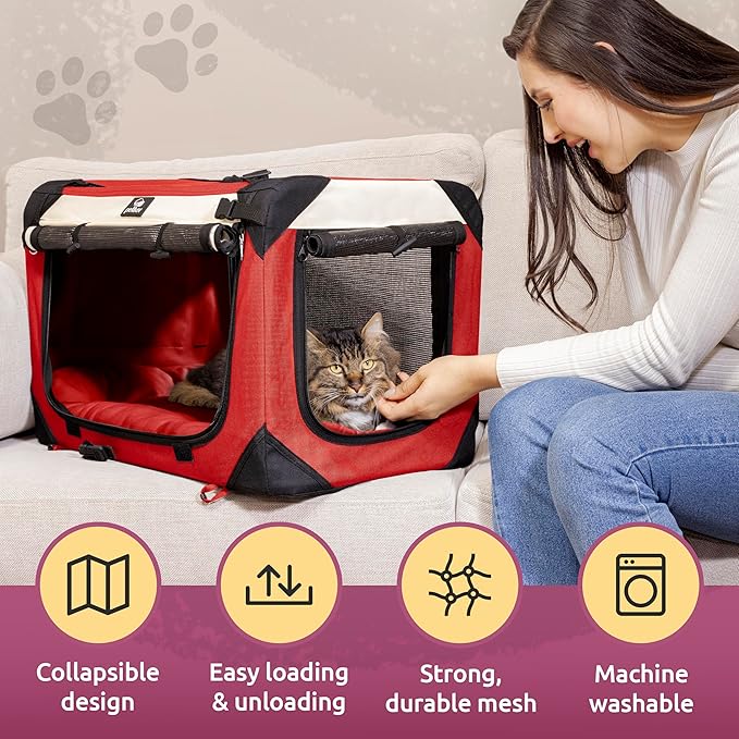 Soft-Sided Cat & Dog Pet Carrier, Medium 20"x13"x13" Fits Most Cats or Small Dog, Comfortable for Travel & Vet Visits, Privacy Windows, Removable Plush Bed, Top/Side Entry, Locking Zippers, Folds Flat