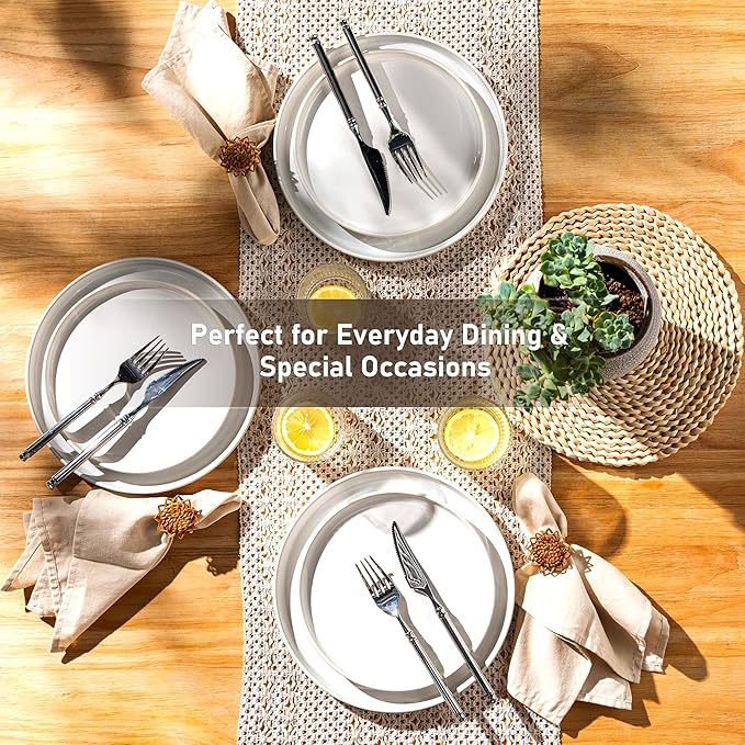 GBHOME Ceramic Dinnerware Sets for 4, 12 Pieces Stoneware Plates and Bowls Sets, Reactive Glaze Dishes -Scratch Resistant, Dishwasher&Microwave Safe-Star White