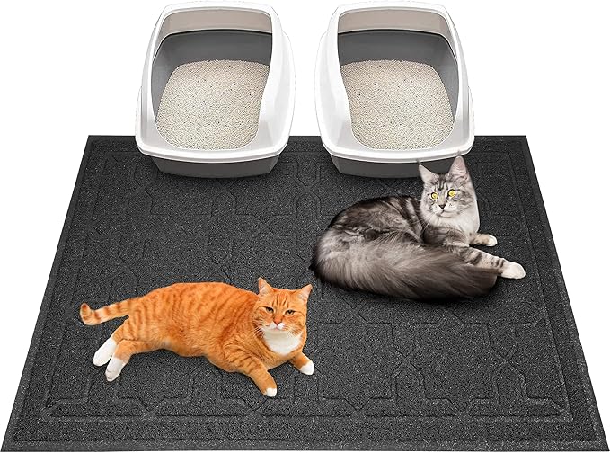 Yimobra Cat Litter Mat, 47"x36" Litter Box Mat with Litter Lock Mesh, Soft Cat Litter Mat Litter Trapping Mat, Easy to Clean, Non-Slip, Water Resistant, Litter Free Floors, Black