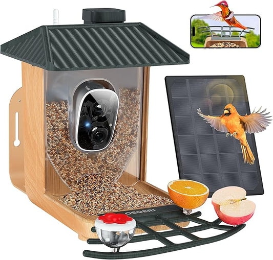 Osoeri Bird Feeder with Camera, Smart AI Identify Wild Bird Feeder Camera Solar Powered, Auto Capture Bird Videos & Motion Detection, DIY Add-ons & Hummingbird Feeder, Bird Camera Gift for Bird Lover