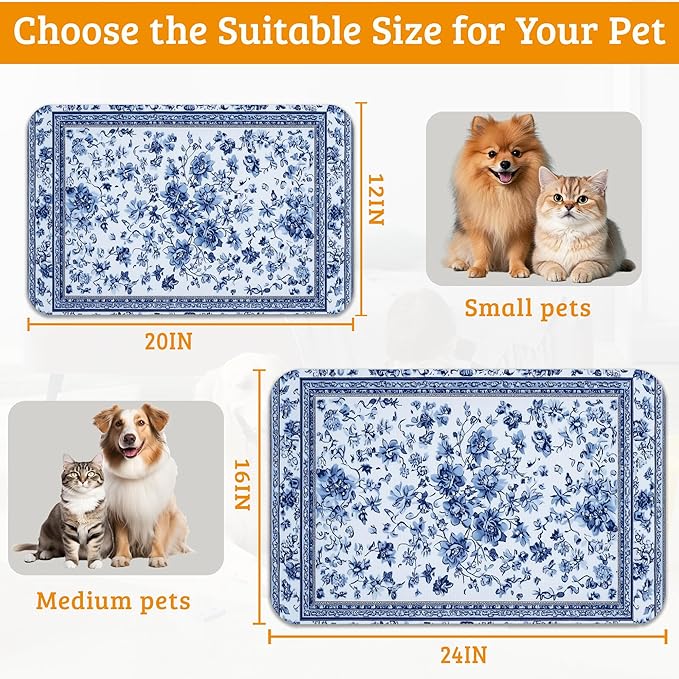 Blue Flower Dog Food Mat,Absorbent Pet Feeding Mat for Food and Water Bowl,Quick Dry Dog Placemat Non Slip Rubber Backing Waterproof Pet Supplies 16" x 24"