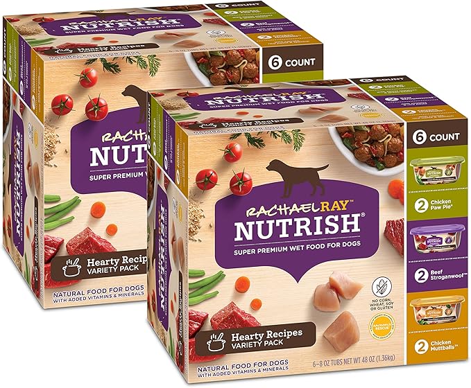 Nutrish Rachael Ray Wet Dog Food Variety Pack Hearty Recipes, 6-8 oz. Tubs, 2 Count