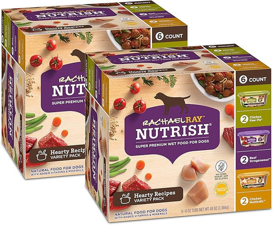 Nutrish Rachael Ray Wet Dog Food Variety Pack Hearty Recipes, 6-8 oz. Tubs, 2 Count