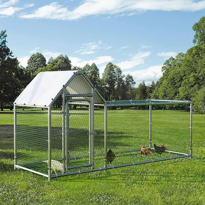 LEMBERI Small Metal Chicken Coop, Walk-in Chicken Run,Galvanized Wire Poultry Chicken Hen Pen Cage, Rabbits Duck Cages with Waterproof and Anti-Ultraviolet Cover for Outside,Backyard and Farm