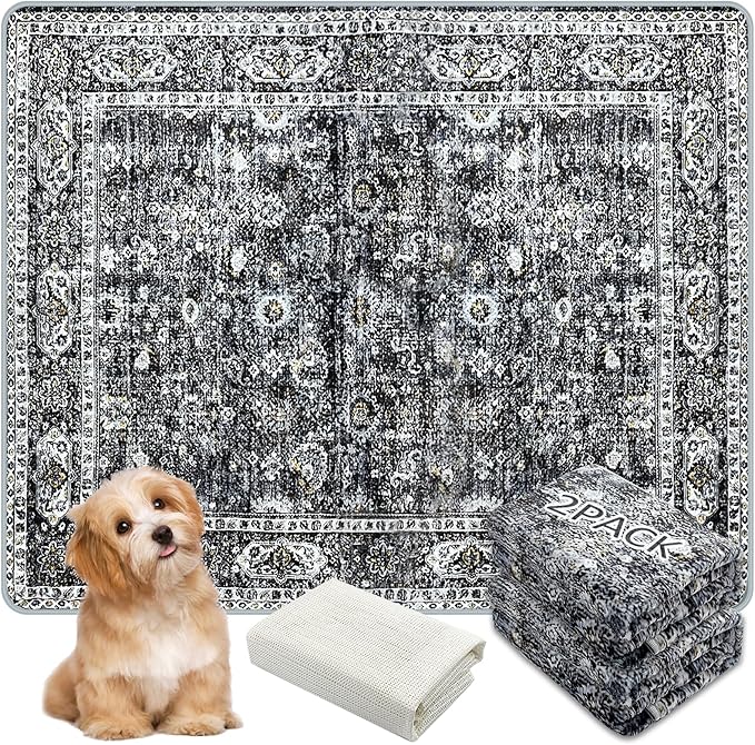 Washable Pee Pads for Dogs, (2 Pack, 36"x42") Upgrade Reusable Puppy Pads with Non-Slip Rug Pad, Super Thickening Absorbent Leakproof Dog Traning Pads Whelping Pad for Dogs, Doggie(Black)