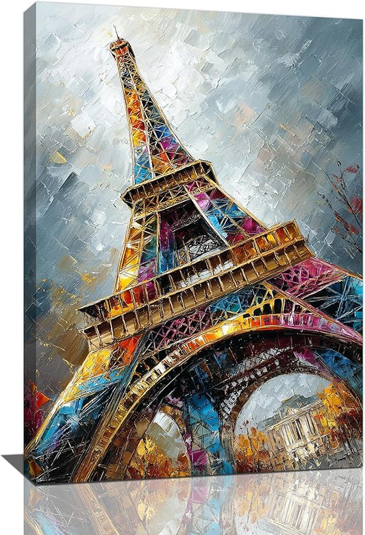 Paris Eiffel Tower Wall Art Paris Architecture Canvas Wall Decor Europe City Eiffel Tower Pictures Painting Print Artwork Framed Decorations Gifts for Living Room Bedroom Office 16"x24"