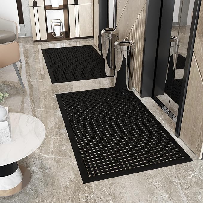 Ottomanson Heavy Duty Rubber Floor Mat – Non-Slip, Waterproof, Easy to Clean – Anti-Fatigue Mat for Commercial Kitchens, Restaurants, Workshops – Oil Resistant, Hose Washable – 36" x 60", Black