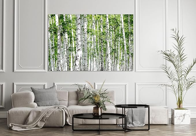 Nature Wall Art Prints - Ocean Forest Mountain Lake Canvas Landscapes - Small to Extra Large Living Room Bedroom Kitchen Bathroom Décor (Green Brich Trees, 28L" x 41W")