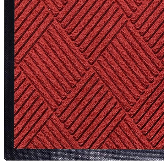 M+A Matting WaterHog Diamond | Commercial-Grade Entrance Mat with Rubber Border – Indoor/Outdoor, Quick Drying, Stain Resistant Door Mat (Solid Red, 4' x 6')
